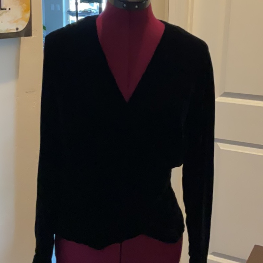 Ann Taylor Black Velvet Long Sleeve Wrap Around Blouse